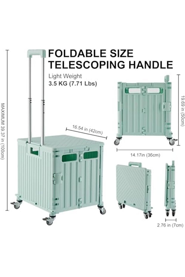 FALAHOM 65L Folding Utility Cart, Heavy Duty Rolling Grocery Cart with 4 Rotate Wheels, Telescoping - 7