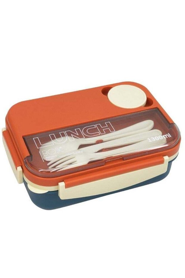 Plastic PP 4-Grids Lunch Box with Cutlery All-in-one Bento Box 1300ML Food Container for Adults Stu