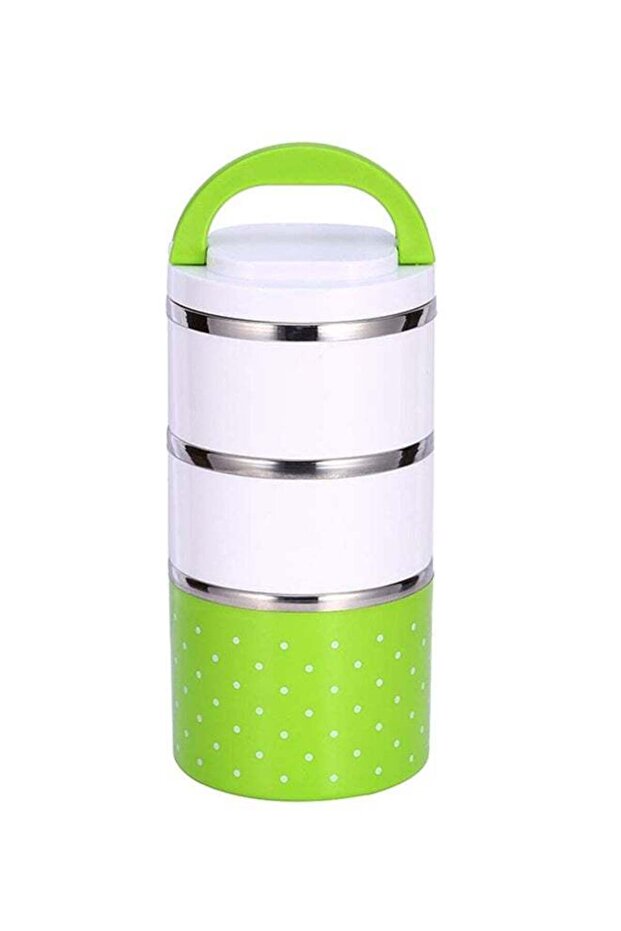 3 Layers Thermal Insulated Lunch Box White/Green 11x23.5cm