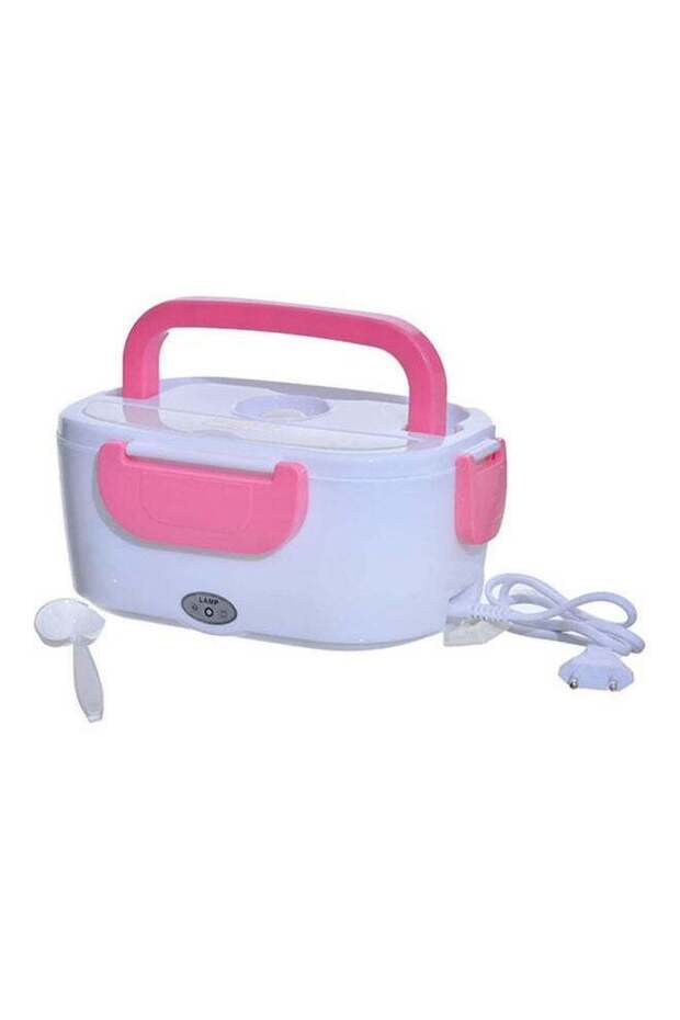 Electric Heater Grid Lunch Box With Plastic Spoon White-Pink 24*17*11cm