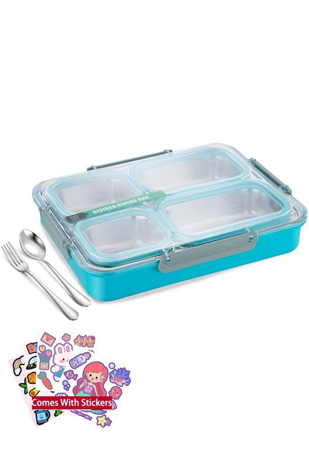 Large Bento Box Stainless Steel Lunch Box with 4 Compartments Reusable Lunch Food Container Set Mea