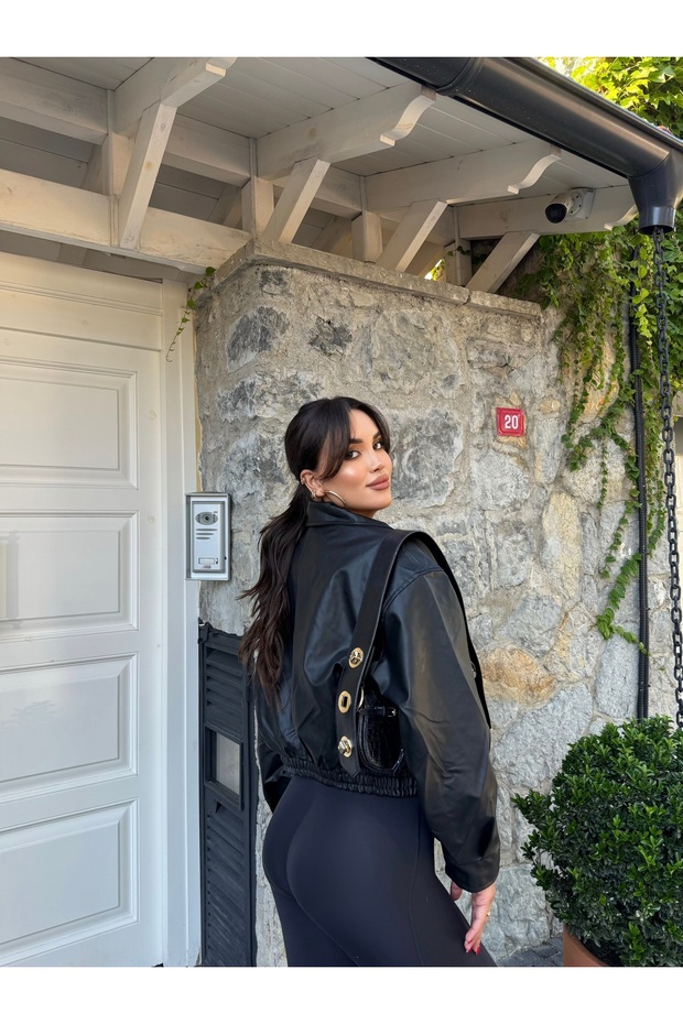 سترة جلدية سوداء بومبر - 7