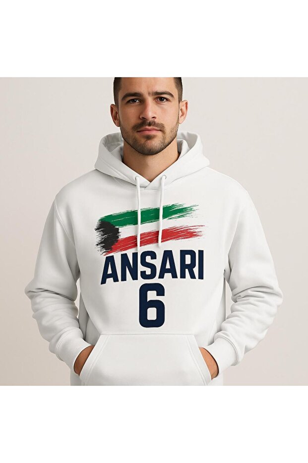 سويت شيرت بغطاء للرأس من Ansari 6 – تصميم علم الكويت، طباعة رقمية بثلاثة خيوط وجيب على شكل كنغر
