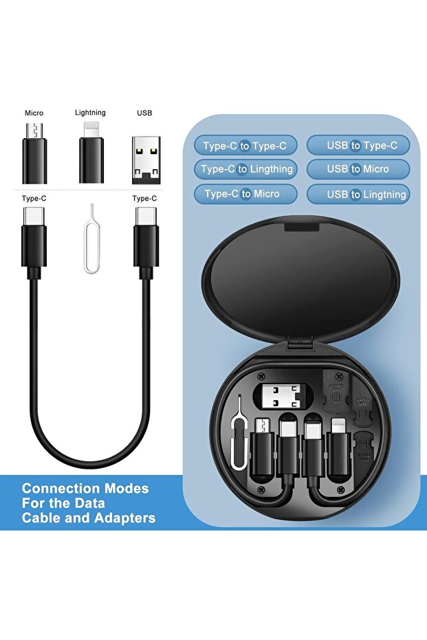 صندوق تخزين تحويل USB، محول كابل شحن متعدد الأنواع، مجموعة محول من C إلى Lightning، نوع C/ - 3