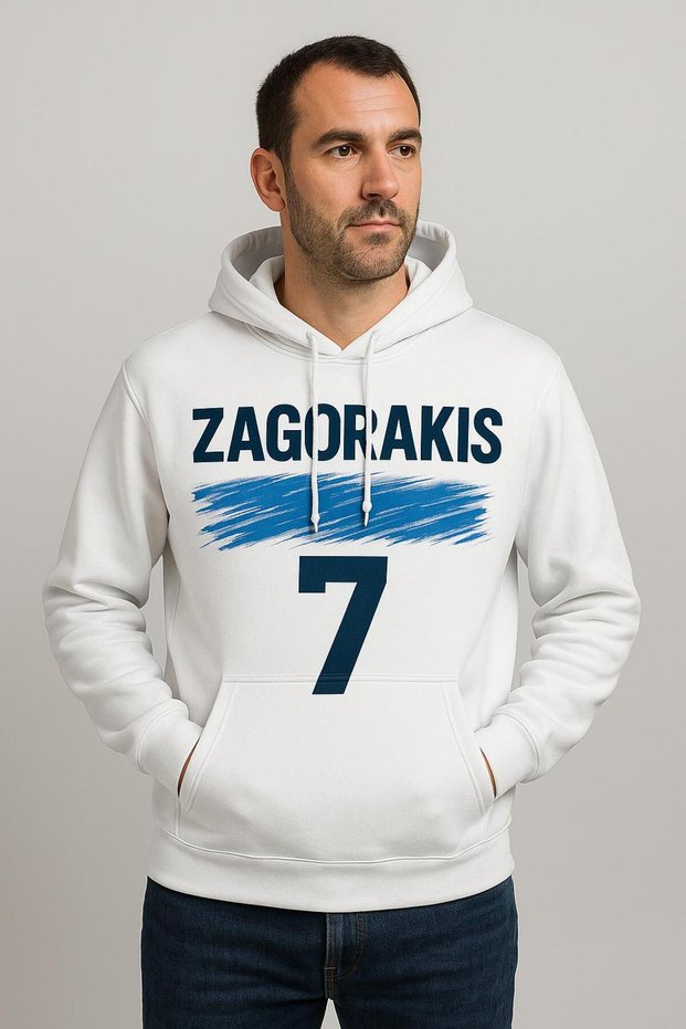 Zagorakis 7 Hooded Sweatshirt – Greece Design 3 Thread Kangaroo Pocket Digital Print Hoodie