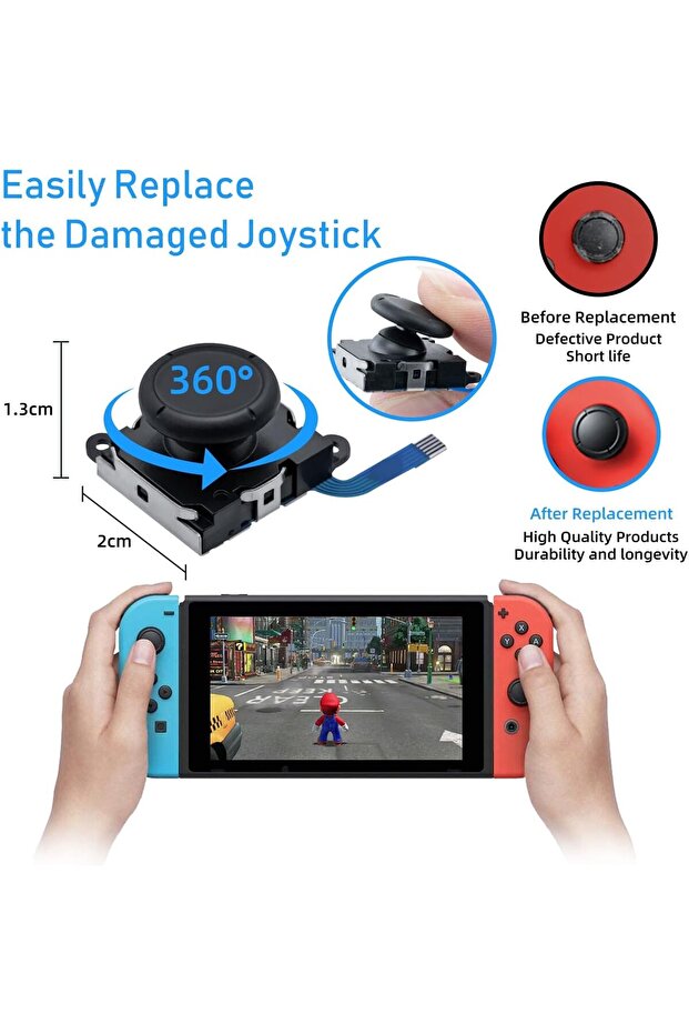 طقم أدوات استبدال وإصلاح عصا التحكم التناظرية ثلاثية الأبعاد من قطعتين لمفتاح/مفتاح Oled/Joy Con/Switch Lite - 3