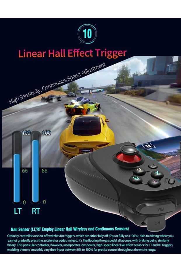 Wireless Mobile Gaming Controller Hall Effect Controller Phone Controller Support Phone Case Analog - 5