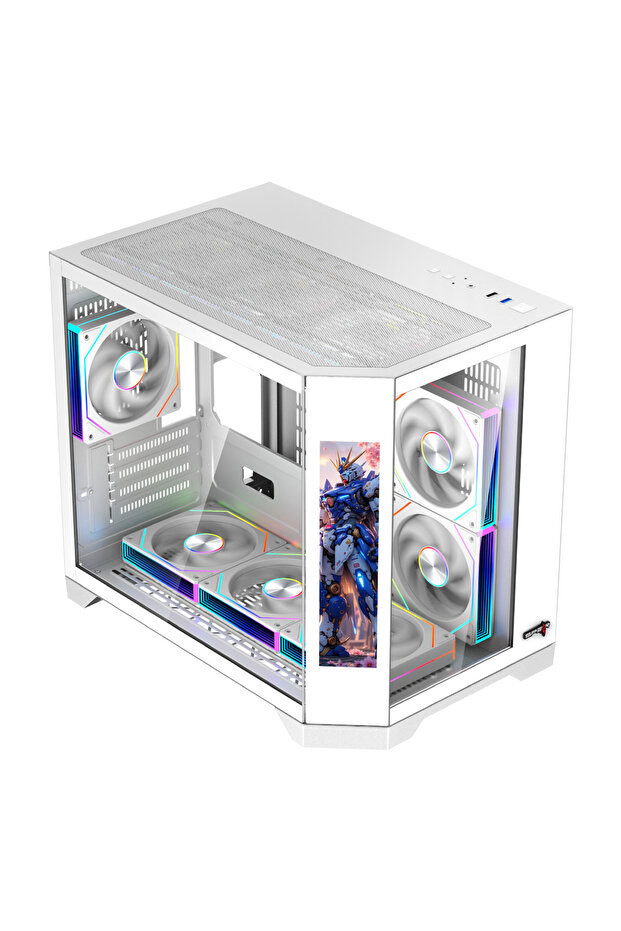 DOST 60 MINI(S) MICRO-ATX GAMING CASE WITH 9.2''SCREEN, 6ARGB FAN AND REMOTE CONTROL WHITE COLOR - 2