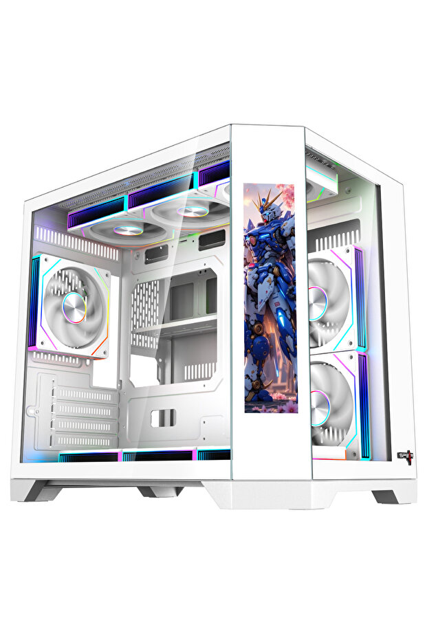 DOST 60 MINI(S) MICRO-ATX GAMING CASE WITH 9.2''SCREEN, 6ARGB FAN AND REMOTE CONTROL WHITE COLOR - 1