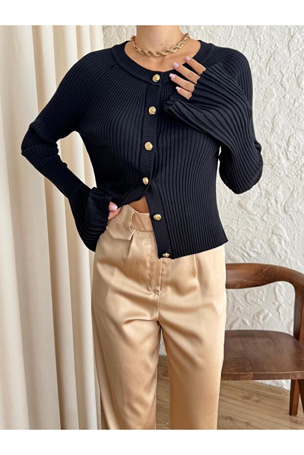 İspanyol Kol Annetta Triko Hırka Siyah - 4