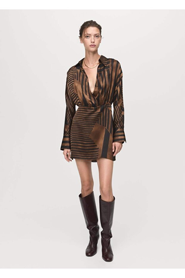 Çizgili saten elbise - 2