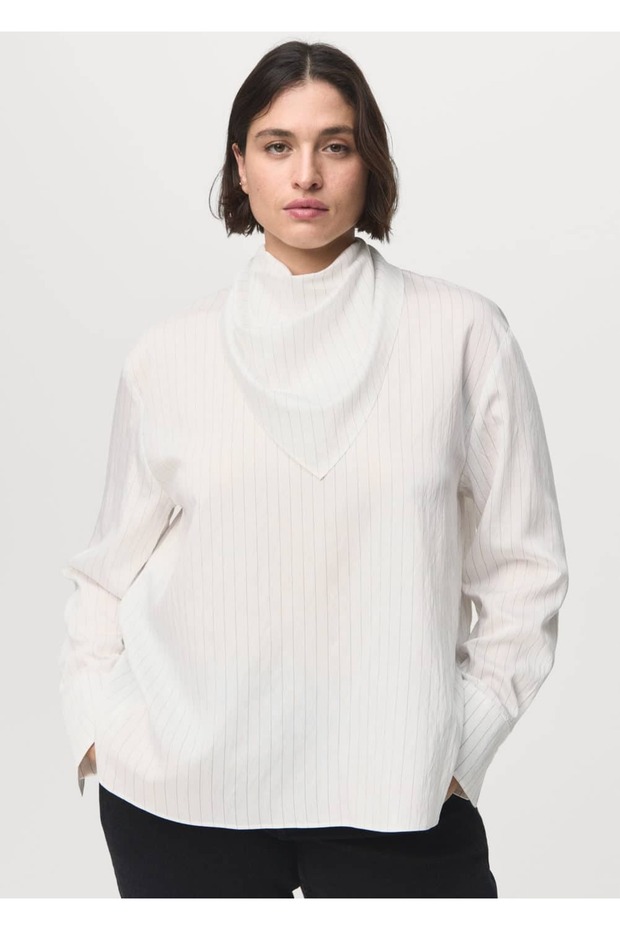 Mendilli çizgili bluz - 5