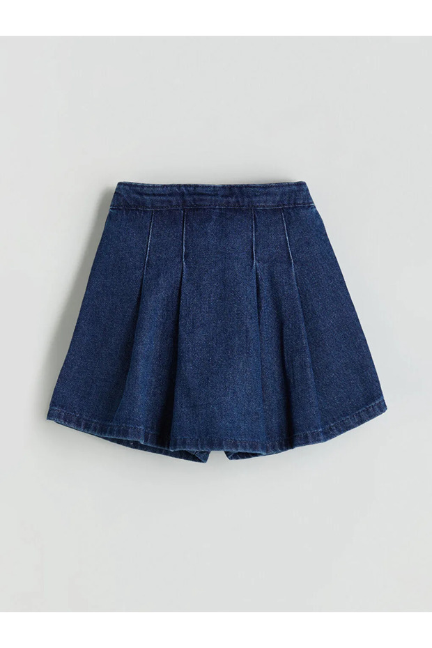 LCW Kids Indigo Beli Lastikli Kız Çocuk Jean Şort Etek Ve Külotlu Çorap 2'li - 2