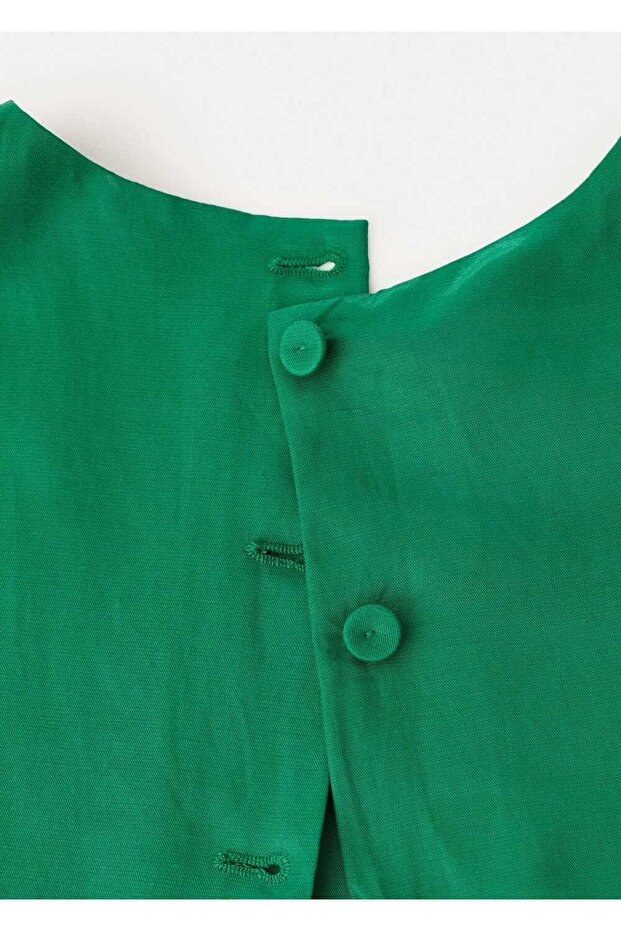 Düğmeli keten karışımlı bluz - 5