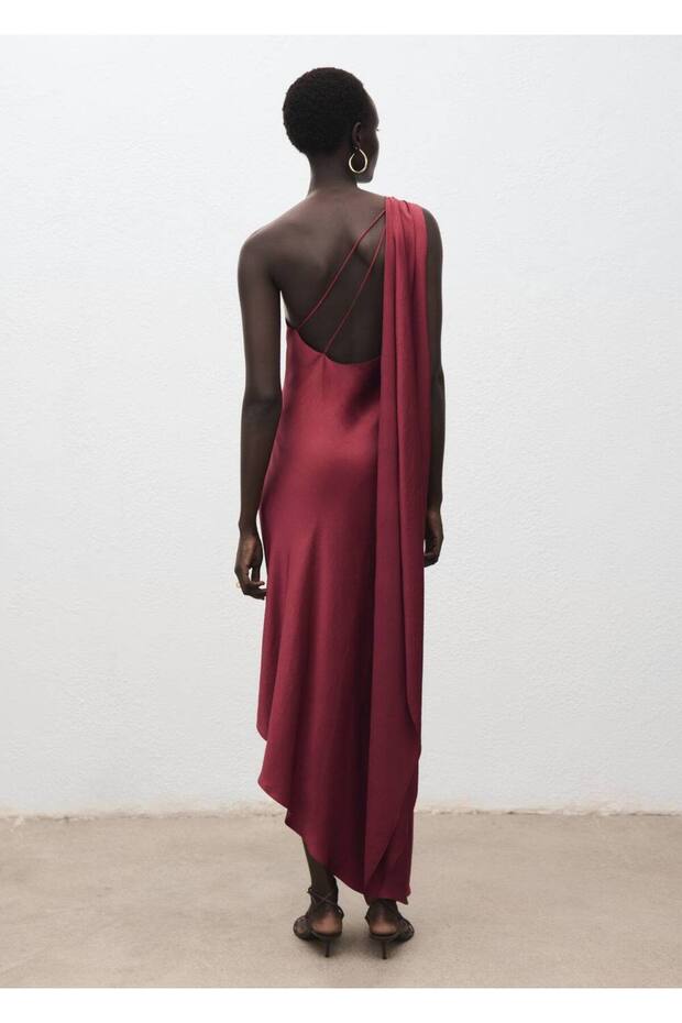 Asimetrik saten elbise - 4