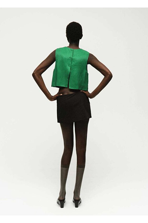 Düğmeli keten karışımlı bluz - 4