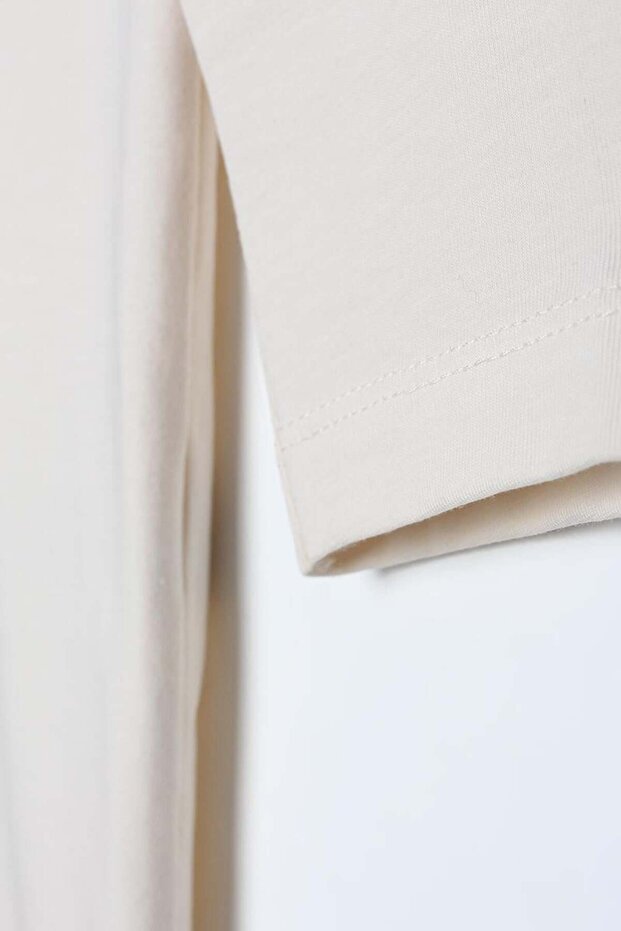 Ekru-Basic Pamuklu Süprem Sweat Tunik - 5