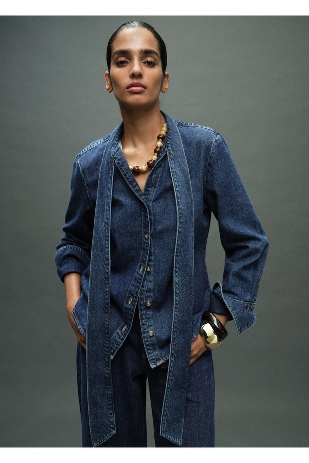 Denim Shirt with Tie Detail