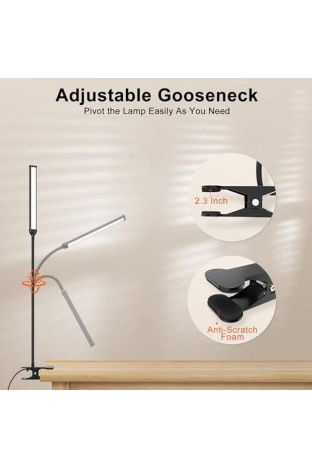 Desk Lamp with Remote, 3 Color & 5 Brightness & 77 LED Dimmable Reading Light, 40CM Flexible Goosene - 8