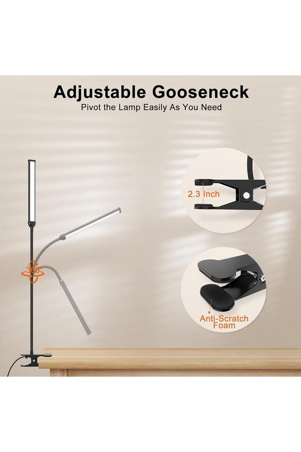 Desk Lamp with Remote, 3 Color & 5 Brightness & 77 LED Dimmable Reading Light, 40CM Flexible Goosene - 7