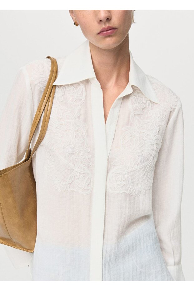 Yamalı lyocell gömlek - 8