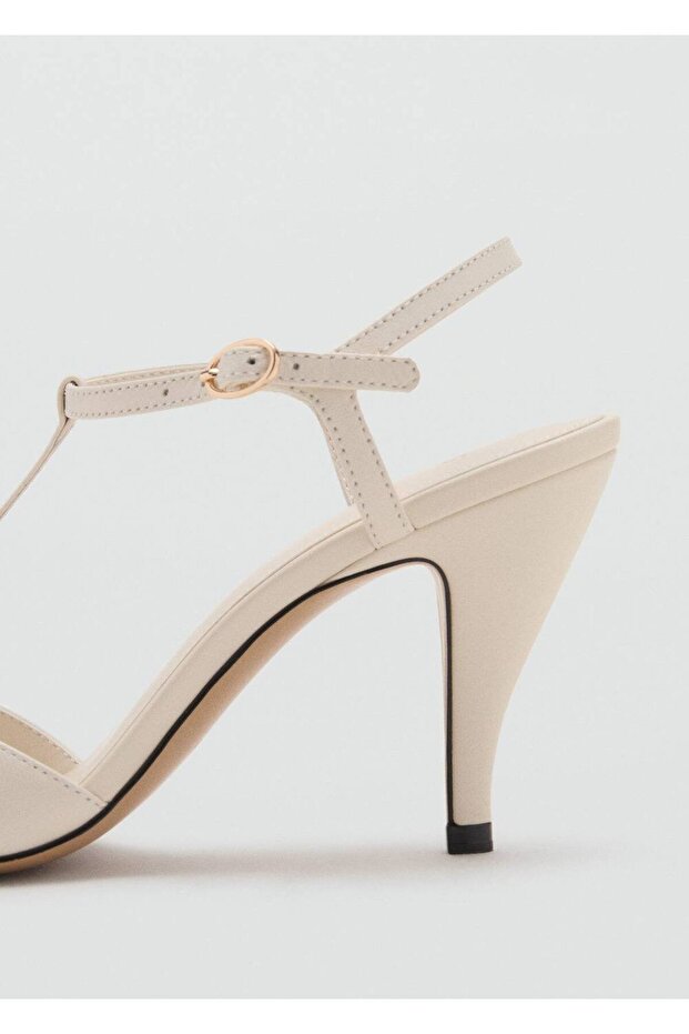 Bantlı topuklu deri sandalet - 5