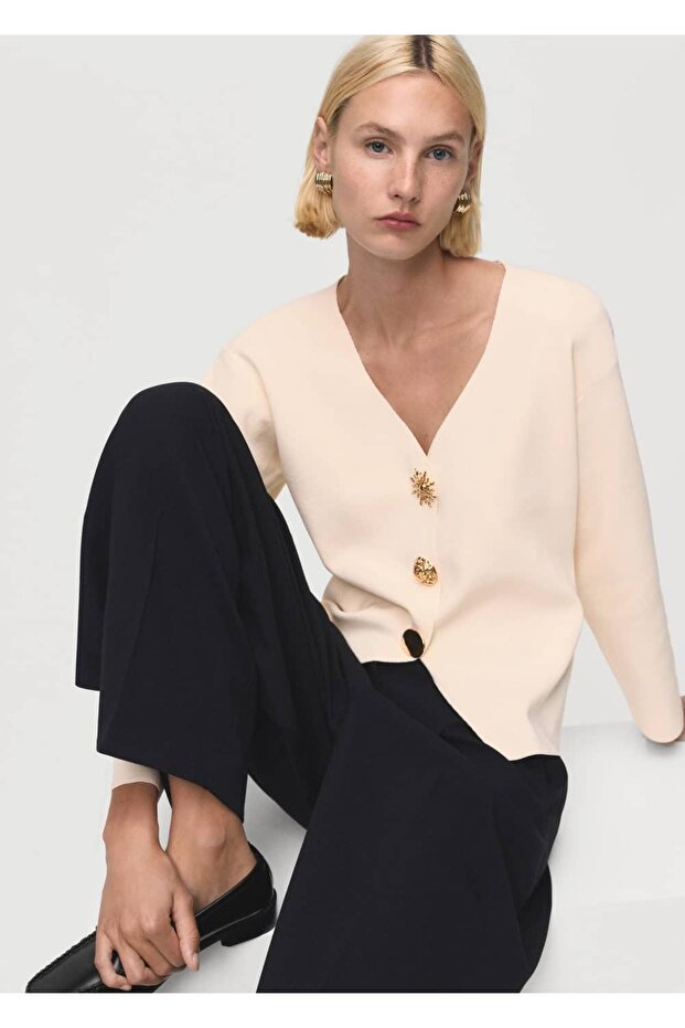 Mücevher düğmeli triko ceket - 1