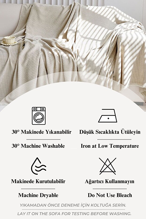 Koltuk Örtüsü 170 X 210 Cm Kanepe Çekyat Örtüsü %100 Pamuklu Yikanabilir Sade Şal - 4
