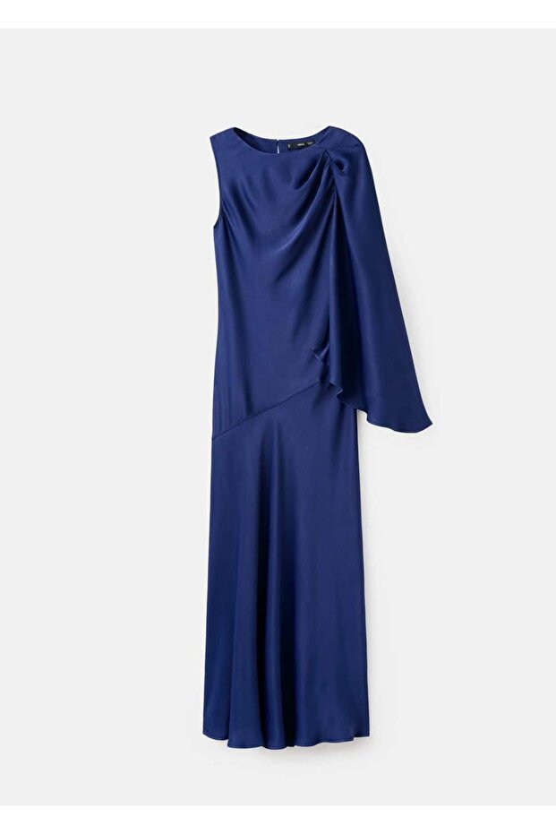 Asimetrik saten elbise - 3