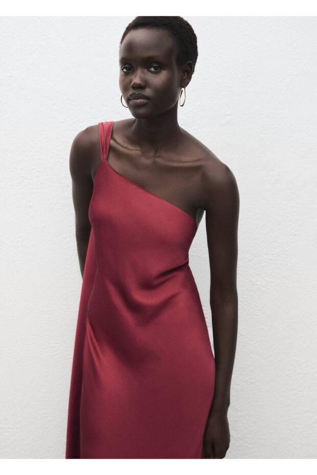 Asimetrik saten elbise - 1