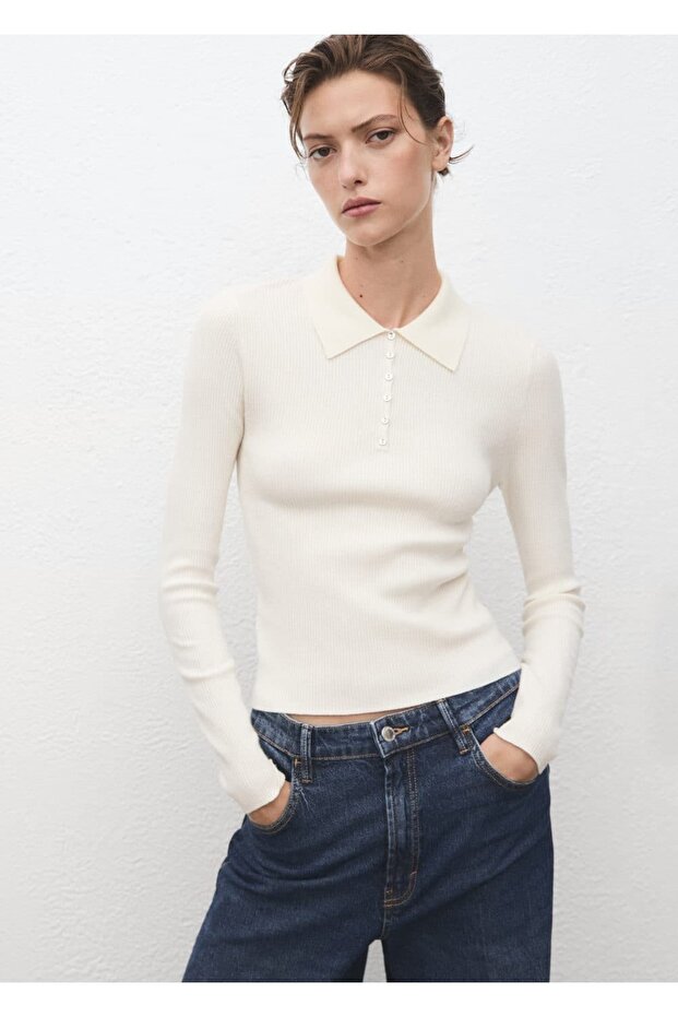 Polo Neck Rib Sweater - 1