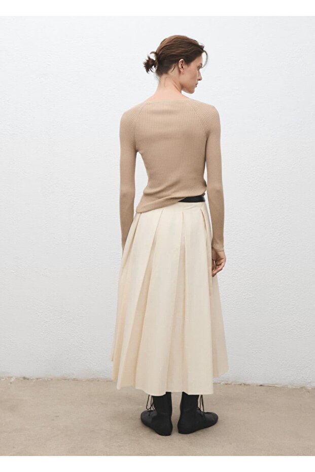 V yaka lastik örgü kazak - 4