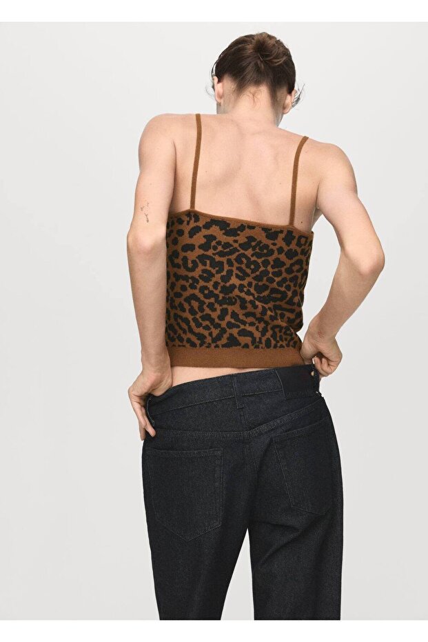 Leopar desenli triko bluz - 4