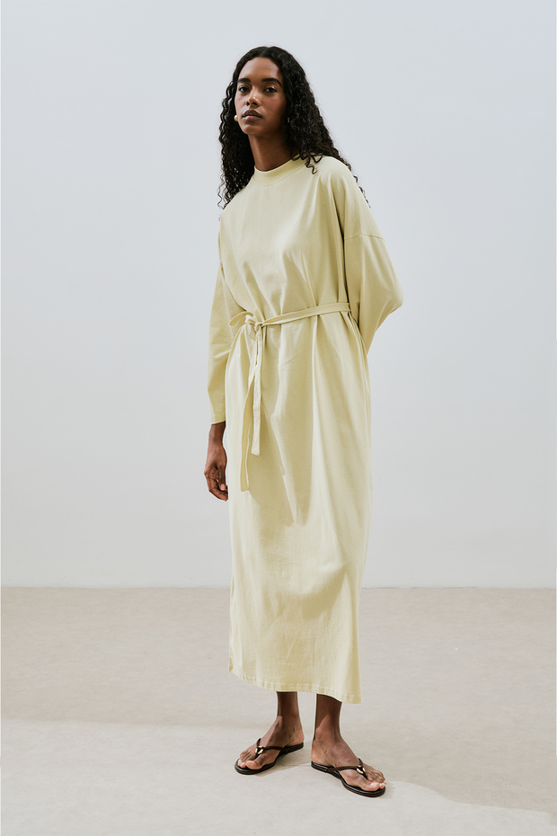 OVERSIZE UZUN RAHAT ELBİSE SOFT SARI - 7