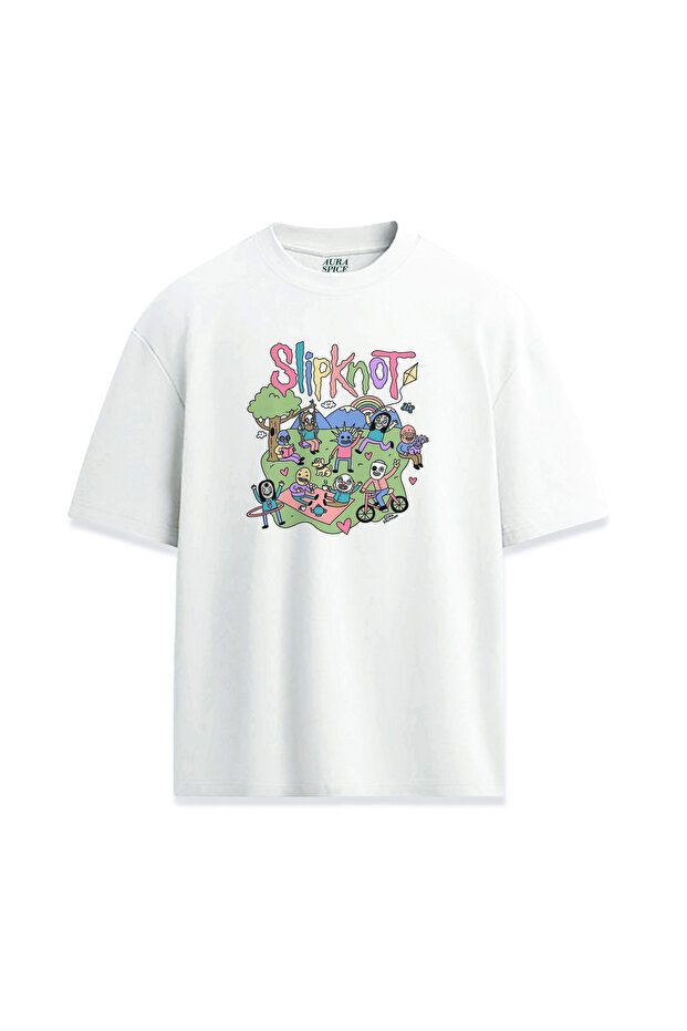 Slipknot Colorful Cartoon Design Printed Relaxed T-Shirt