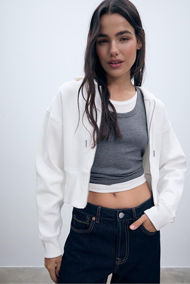 Fermuarlı kapüşonlu sweatshirt - 3