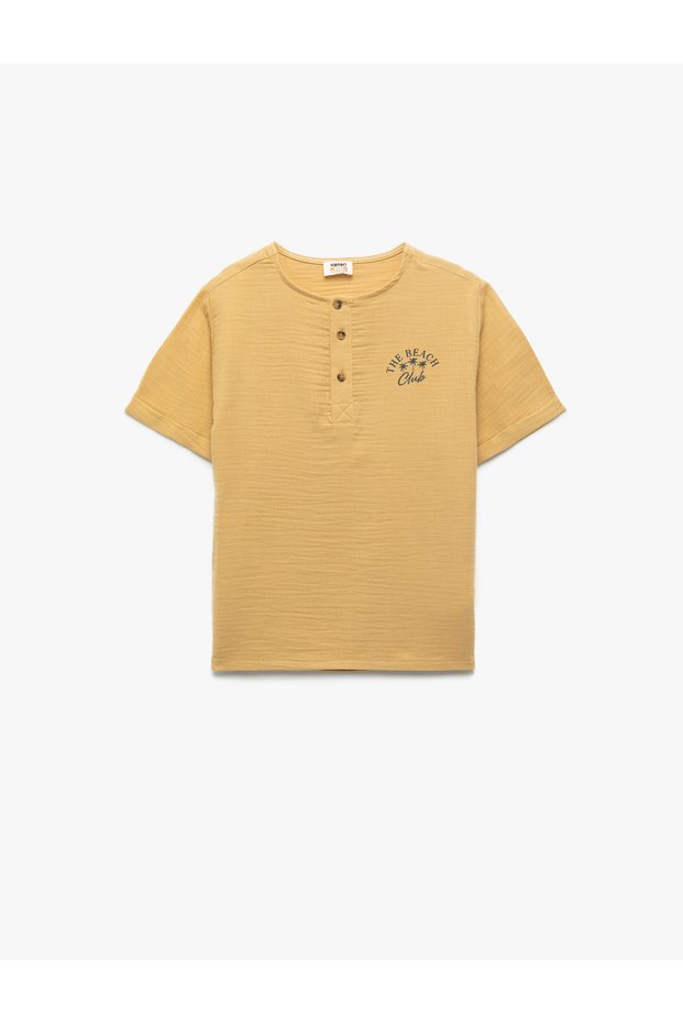 Short Sleeve Crew Neck Cotton Button T-Shirt