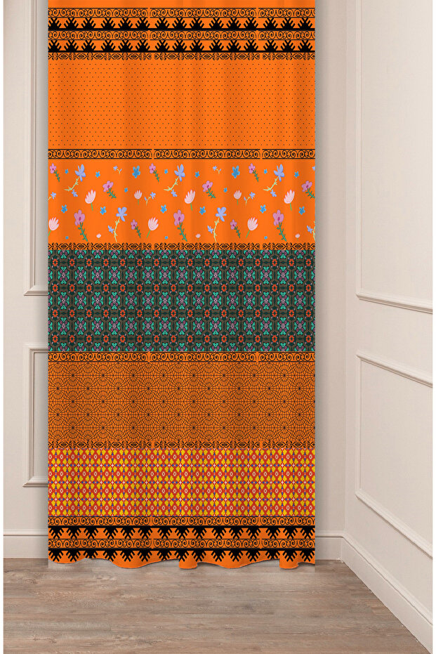 Authentic, Anatolian, Ethnic Patterned Special Design Digital Printed (Single Wing) Modern Stylish Background Curtain