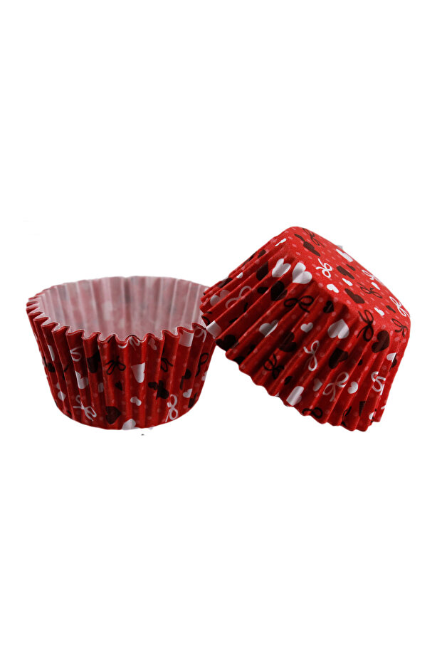 Cupcake Mold Pet Capsule Cake Mold 48X34 mm (100 Pieces) Red with Bow and Heart Pattern