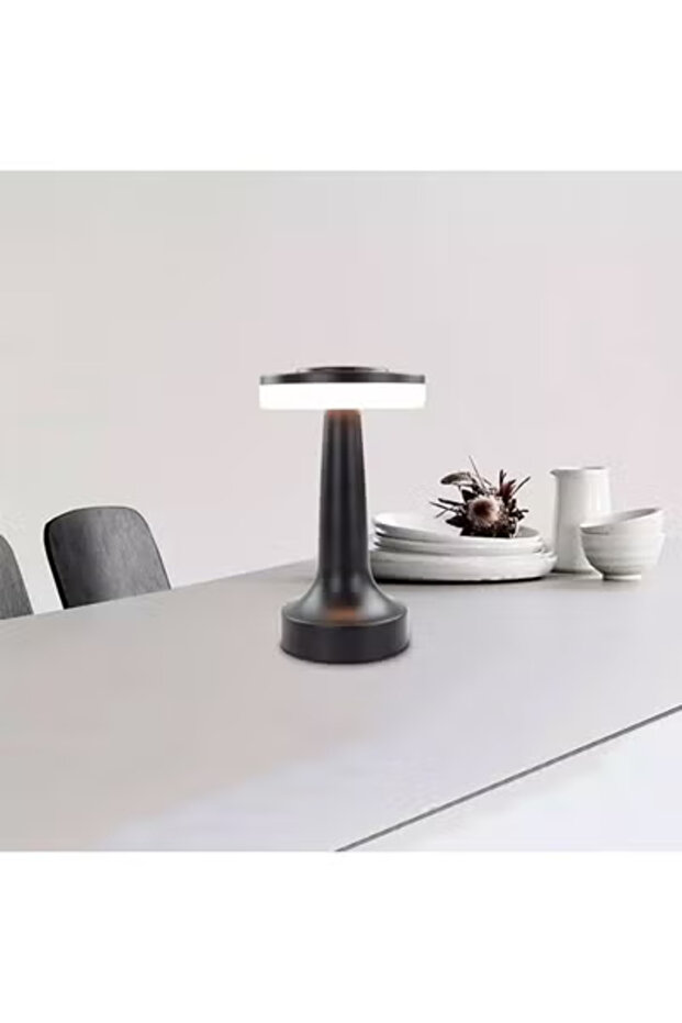 مصباح طاولة LED محمول مع مستشعر لمس، سطوع 3 مستويات، بطارية قابلة لإعادة الشحن، أسود - 7