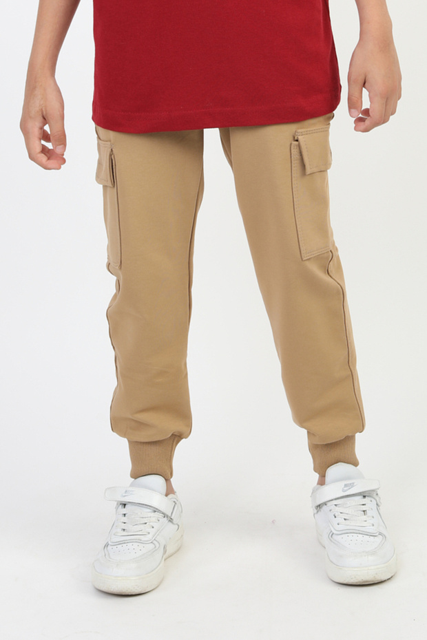 Unisex Ribbed Pants Elastic Beige School Pants