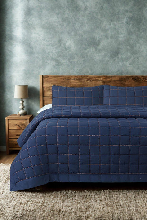 Alora Çift Kişilik Yatak Örtüsü Takımı / Lacivert - 1