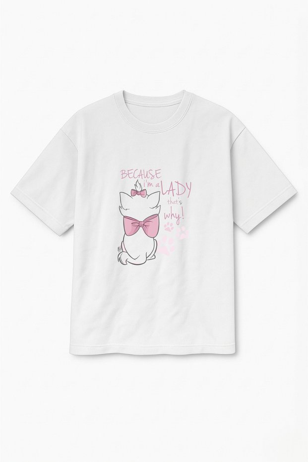 Oversize White Women's Cat Printed T-Shirt T-Shirt