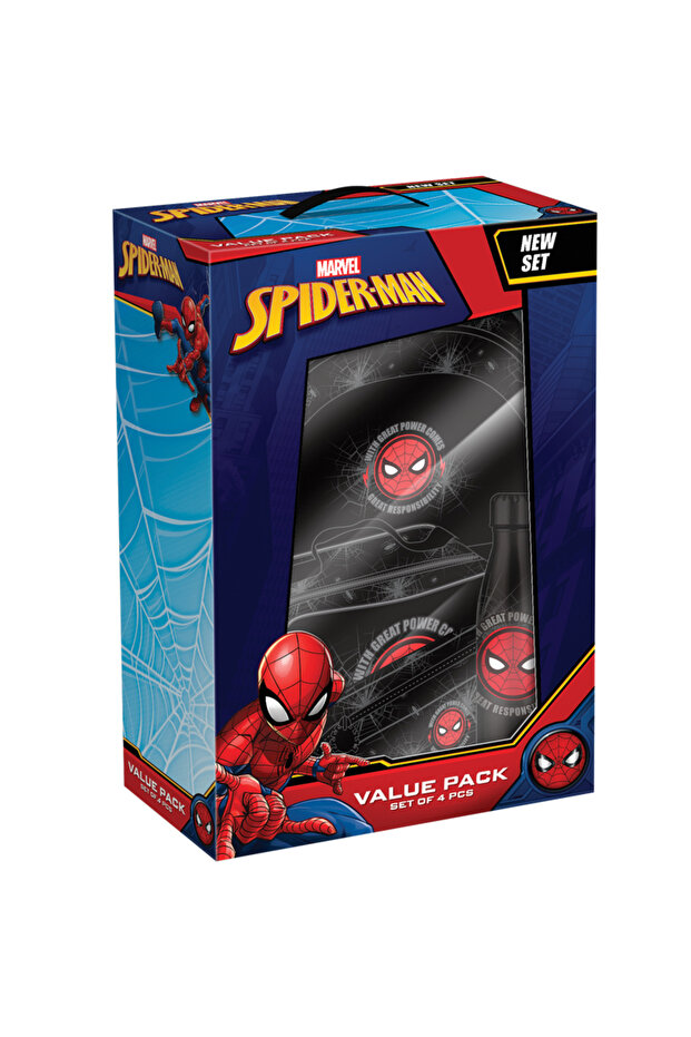 Spider-Man 4 Pcs Backpack Set with Lunch Bag, Water Bottle & Pencil Case
