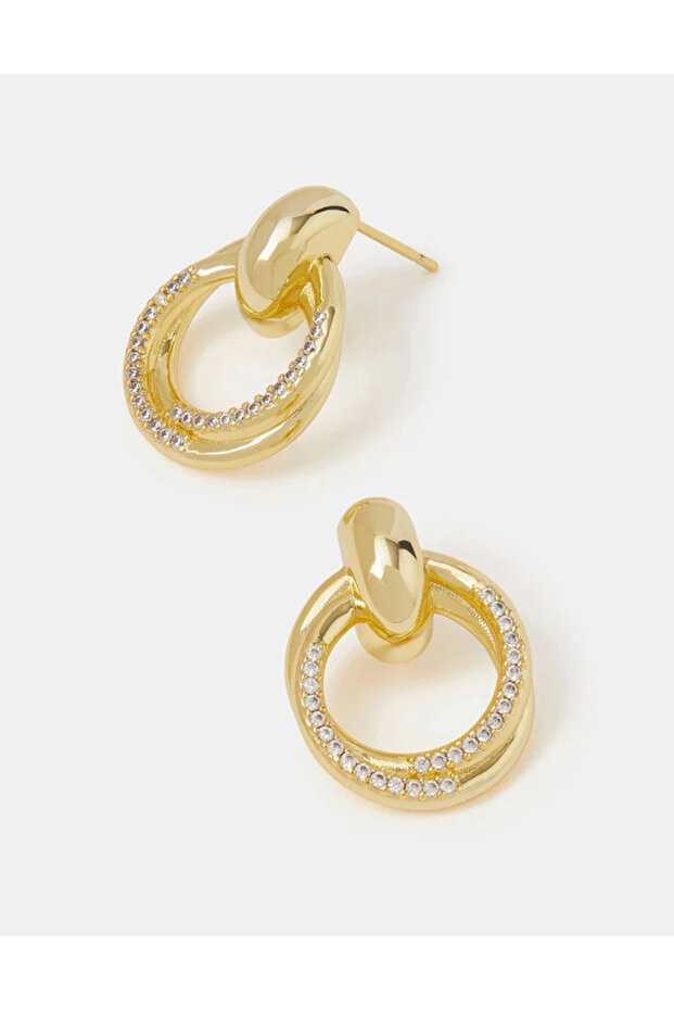 Z Parlak Kapı Kulpu Küpe Altın Kaplama - 3