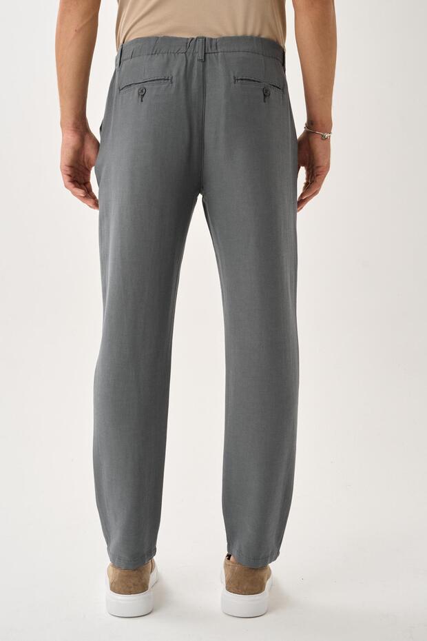 Regular Fit Elastic Waist Linen Trousers - 6