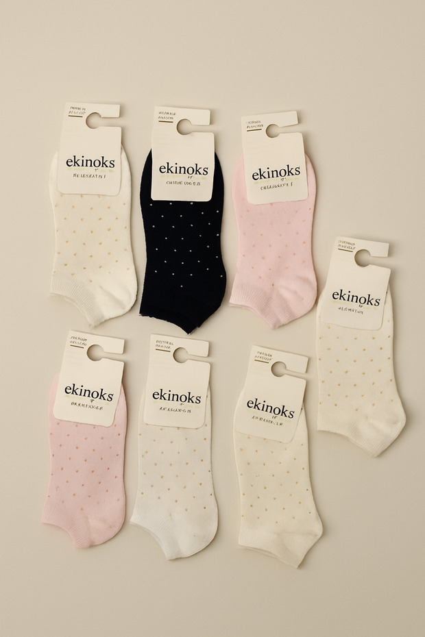 Ekinoks 5-6 Years Old Asorti Girl's Socks Luki Pattern -Cotton Children's Girl's Socks -Girl's Booties Socks