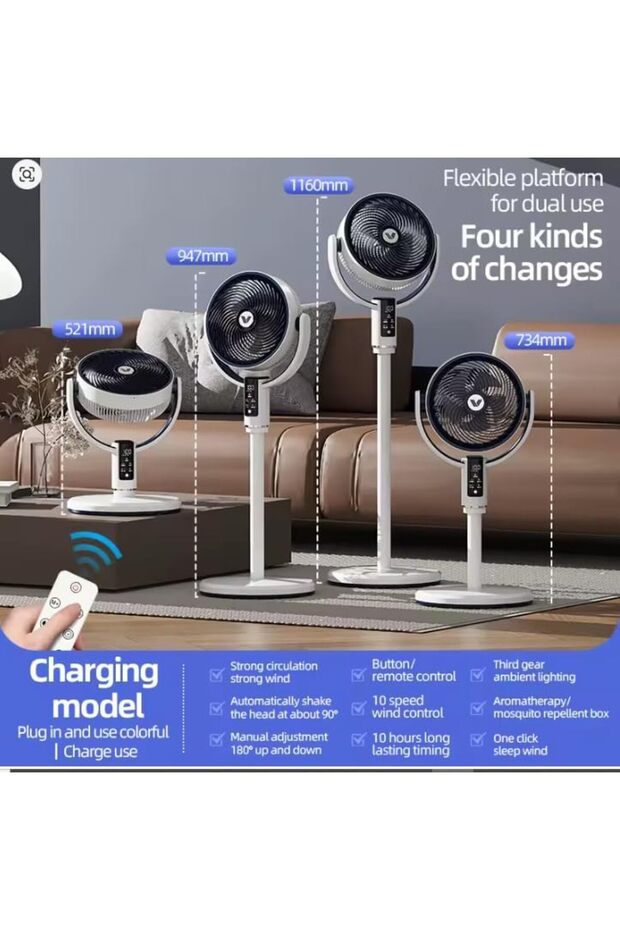 Smart Oscillating Stand Fan, 10 Speeds, Remote Control, 116cm Height, with Aromatherapy Function and - 5