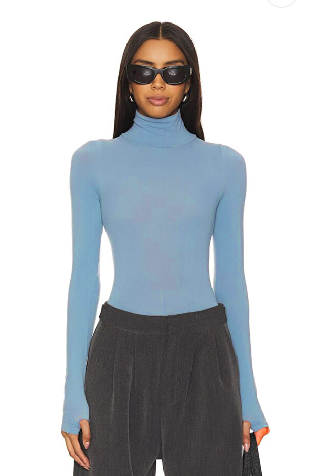 Women's Fisherman Collar Finger Click Double Layer Jersey Bodysuit