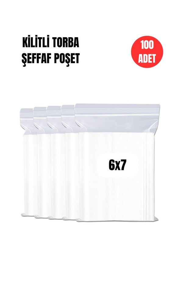 Kilitli Poşet 6x7 100 Adet Kilitli Şeffaf Naylon Torba Ambalaj Kına Ve Çerez Poşeti - 1